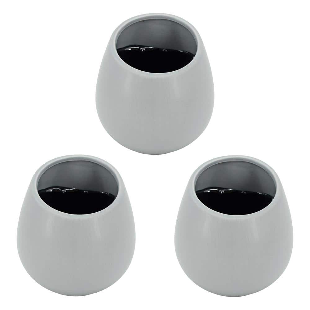 Round 3-1/2 in. x 4 in. Light Gray Ceramic Wall Planter (3-Piece)