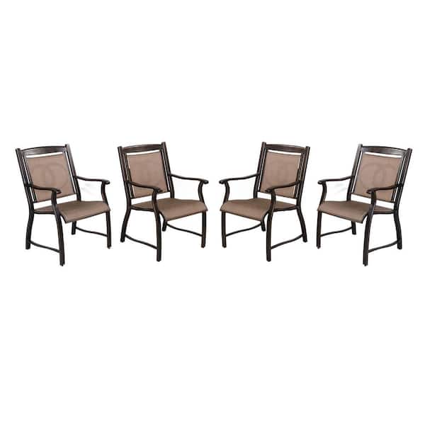 Mondawe Ryan Dark Gold Aluminum Frames PVC Sling Outdoor Patio Dining Chair in Champagne Beige (Set of 4)
