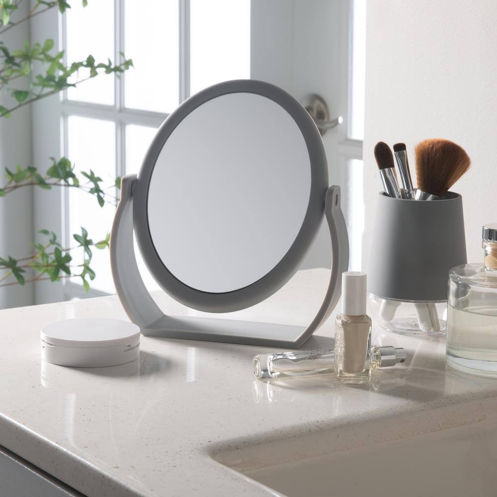 Gray Rubberized 10x Magnification Vanity Mirror