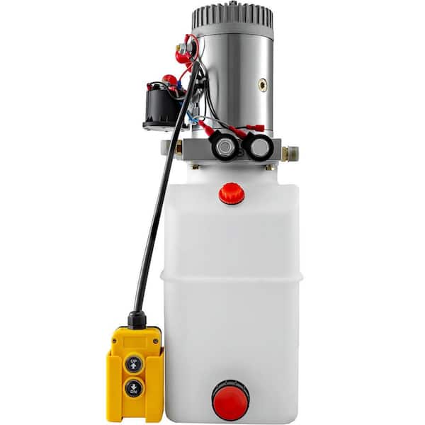 Hydraulic Pump 6 Qt. Double Acting Dump Trailer Unloading Repair Plastic Portable Car Lifts 10000 lb. Capacity, White