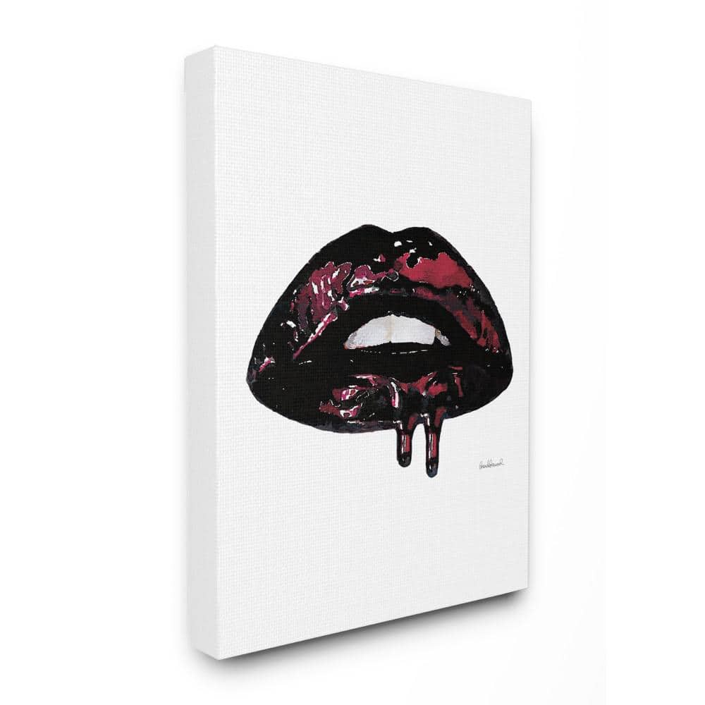 Glam Fashion Lips with Red Lipgloss Drip Minimal Canvas Art, 16 x 20