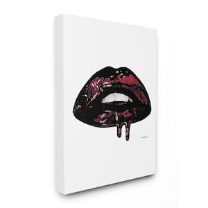 30 in. x 40 in. "Glam Fashion Lips with Red Lipgloss Drip Minimal" by Artist Amanda Greenwood Canvas Wall Art