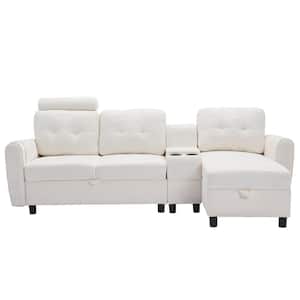 89 in. Square Arm 3-Piece Velvet L-Shaped Sectional Sofa in White with Chaise