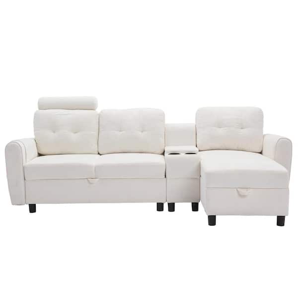 HOMEFUN 89 in. Square Arm 3-Piece Velvet L-Shaped Sectional Sofa in White with Chaise