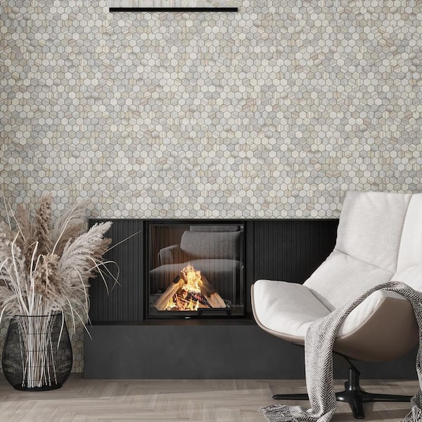Mirage 12 in. x 12 in. Honed Soft White Beige Crystal Sand Marble Mosaic Hexagon Tile (4.83 sq. ft./case) 5-Pack