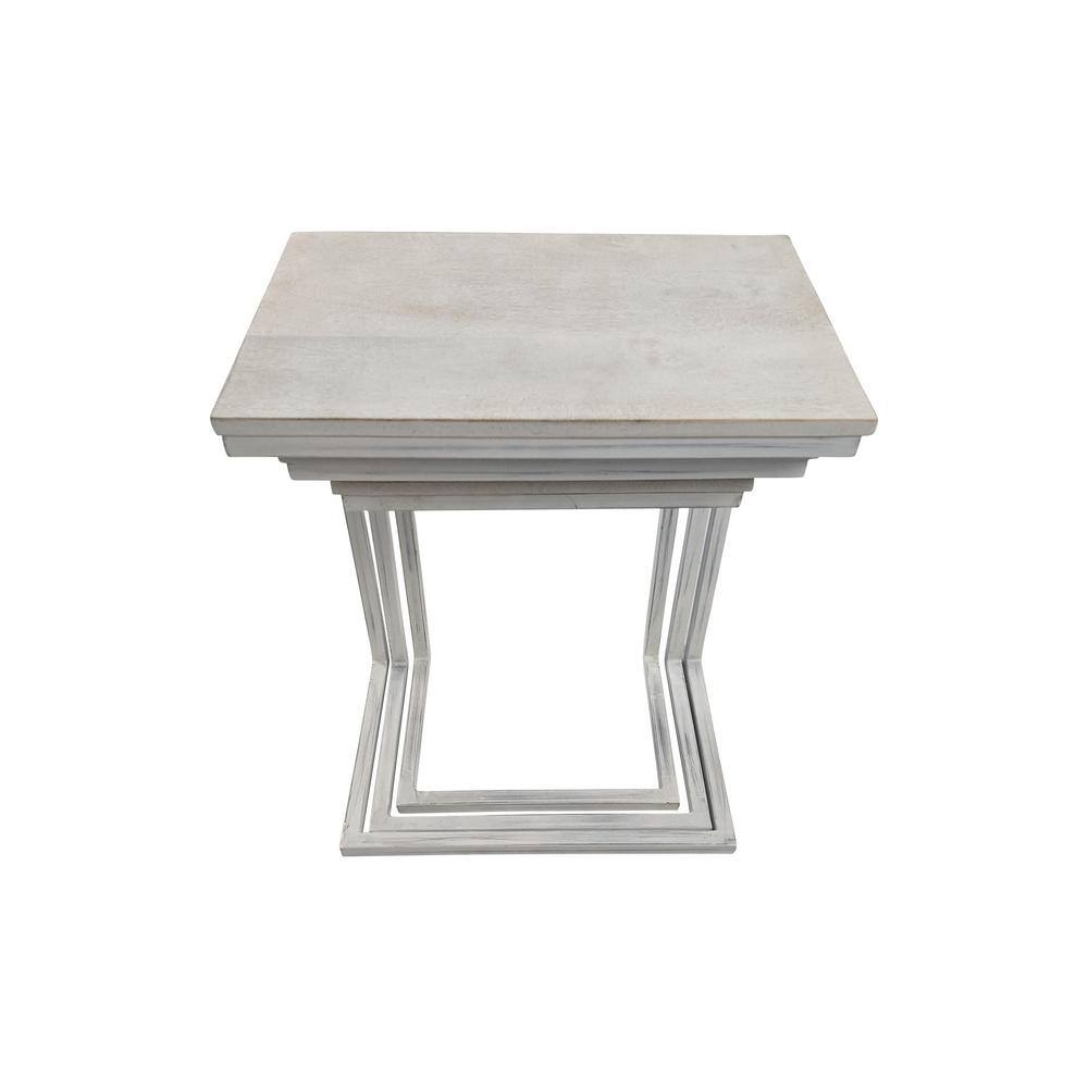 Addison Whitewash Mango Wood and Iron 3-Piece Nesting Table Set