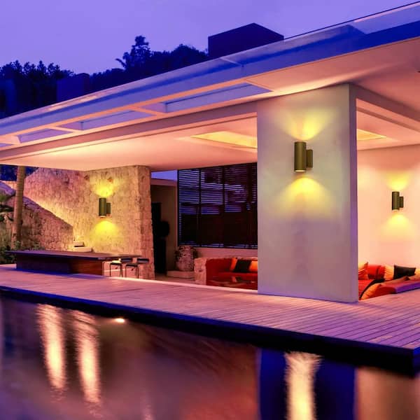 EDISLIVE 2-Light Gold LED Cylinder Outdoor Wall Sconce Color
