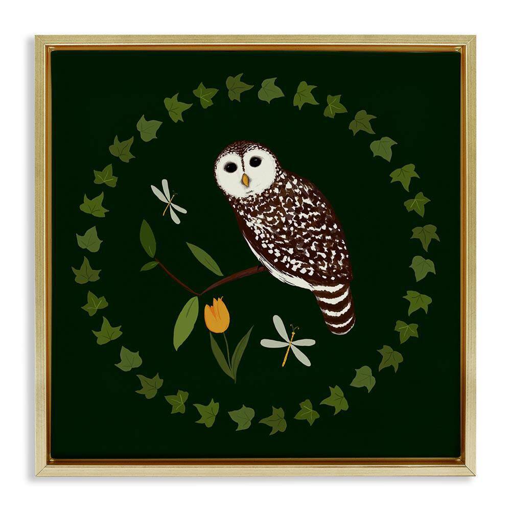 Owl and Tulip Wreath by Michelle Ingari Designs Gold Floater Frame Animal Graphic Art Print 18 in. x 18 in. price history on PriceWatchPro