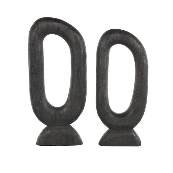 Black Mango Wood Cutout Oval Abstract Sculpture Set of 2