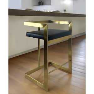 32.00 in. H Black Counter Height Metal Bar Stool with Faux Leather Seat