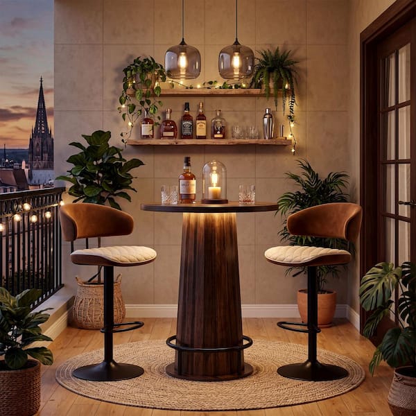 BYBLIGHT Kearsten 44.09 in. H Black 4-Tier L-Shaped Home Bar Table