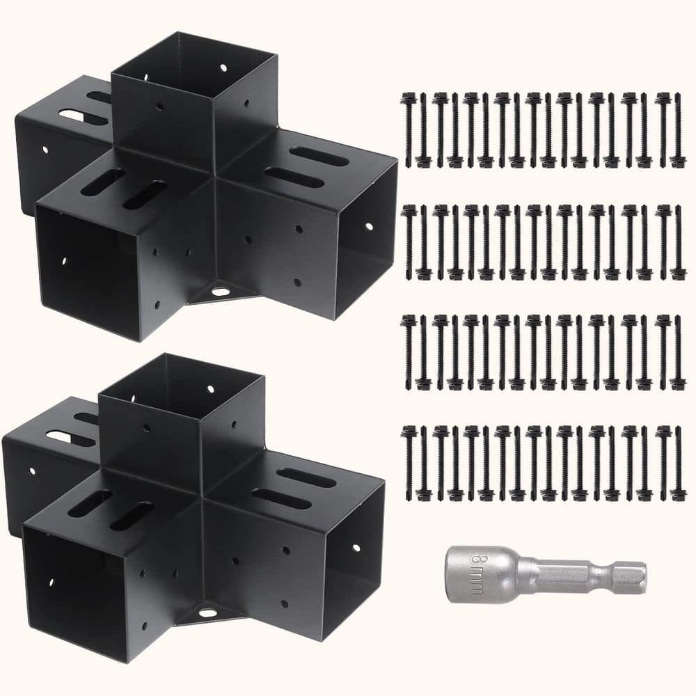 4x4 Pergola Brackets, Black Powder-Coated Steel, 4-Way Right Angle Corner Bracket for DIY Gazebos and Patio Pergolas price history on PriceWatchPro