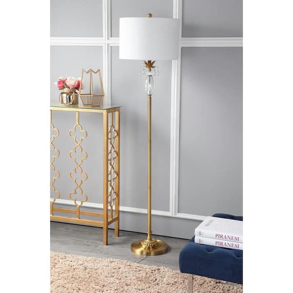 JONATHAN Y Adalyn 61 in. Clear/Brass Gold Crystal/Metal Floor Lamp