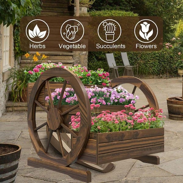 Wood Wagon Planter Box-3-Tier Raised Garden Bed for Vegetables, Flowers, Herbs with Drainage Holes