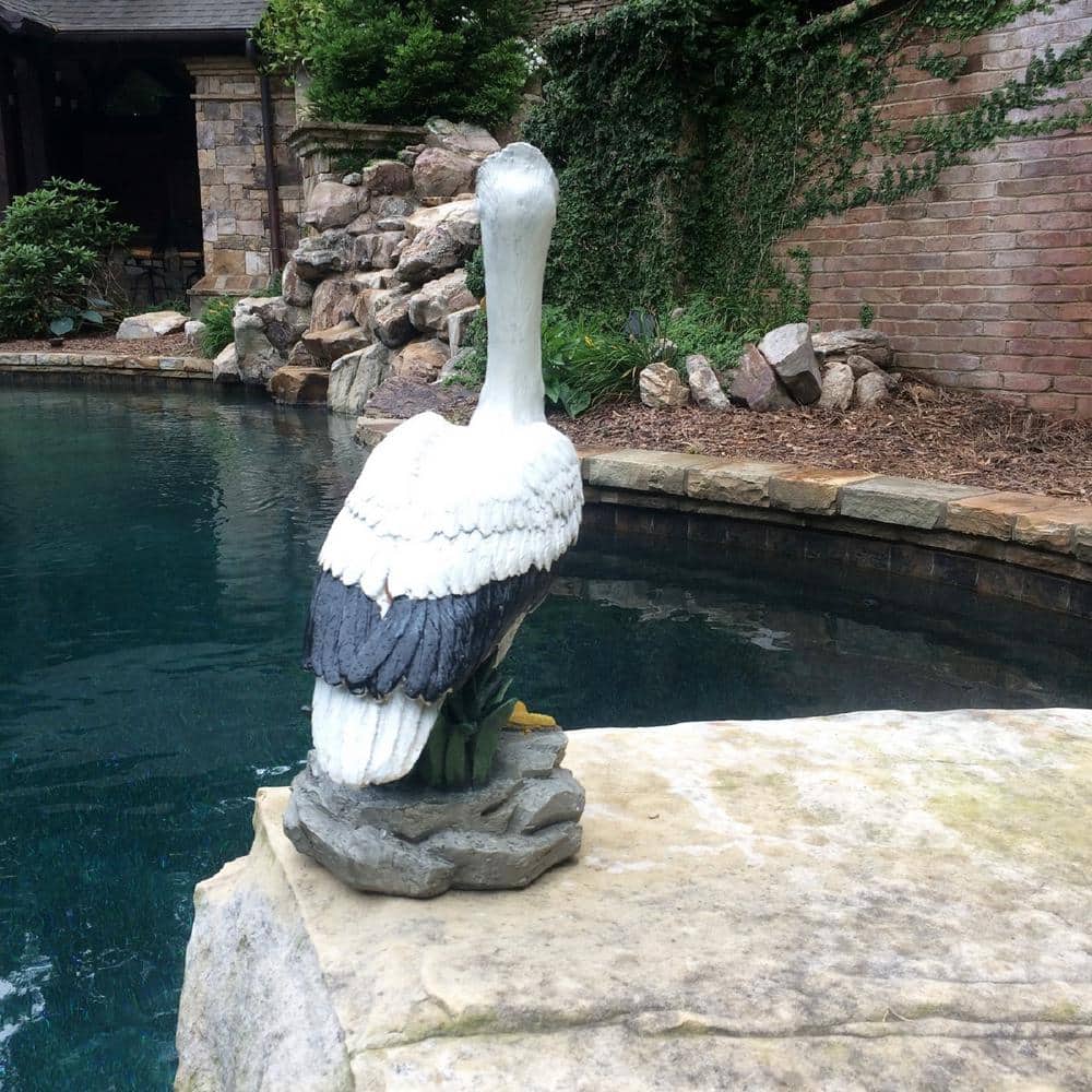 Natural Finish Pelican Statue on Coastal Rock for Indoor/Outdoor Decor