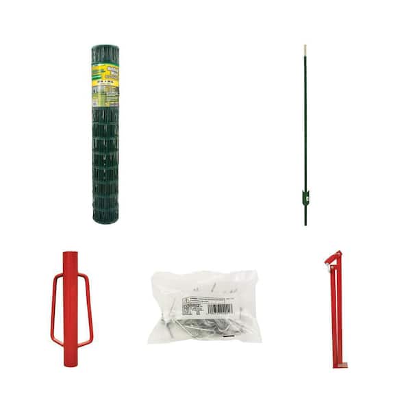 2 in. x 4 in. Mesh 4 ft. x 50 ft. 16-Gauge Welded Wire Fence, 6 ft. Steel T-Post, Driver, Clips (25 per Bag) and Puller