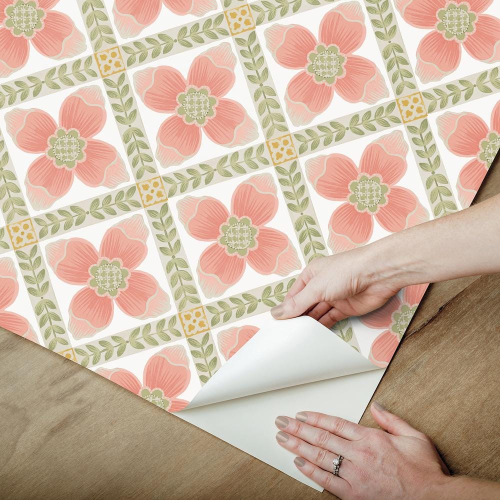 Coral Quilted Floral Peel and Stick Wallpaper Roll