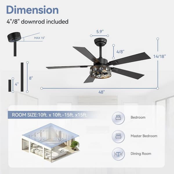 Breezary Sergio 48 in. Indoor Crystal Black Ceiling Fans