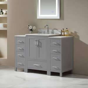 48 in. W x 22 in. D x 34 in . H Freestanding Bath Vanity in Gray with White Engineer Stone Top with White Sink