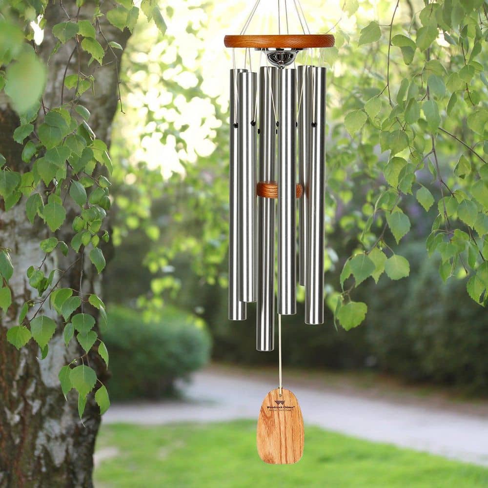 24'' Silver and Wood Memorial Wind Chime with Keepsake Urn