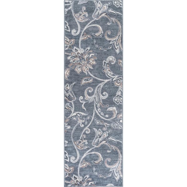 Madison Floral Dark Gray 2 ft. x 10 ft. Indoor Runner Rug