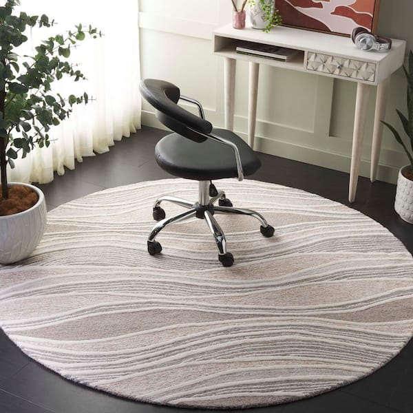 Fifth Avenue 6 ft. x 6 ft. Natural/Ivory Abstract Waves Round Area Rug