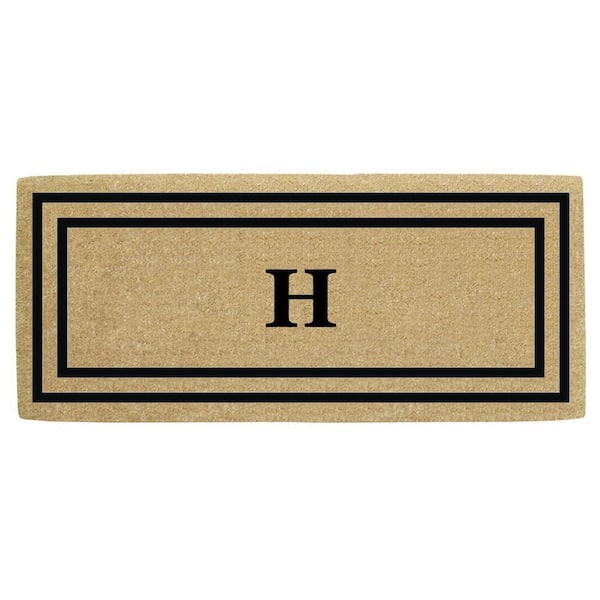 Nedia Home Heavy Duty Brown 24 in. x 57 in. Coir Thin Double Picture Frame  Monogrammed H Outdoor Door Mat