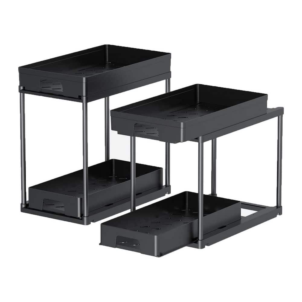 2 Piece ABS Sink Accessory Set Dual-Layer Pull Out Under Sink Organizer Black with 8 Hooks for Kitchen Bathroom price history on PriceWatchPro