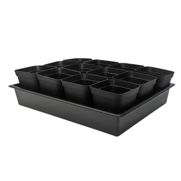 60-Pack 3.5 in. H Square Plastic Nursery Pots with Seed Starter Trays, 5-Set Microgreenings Planter Nursery Propagation