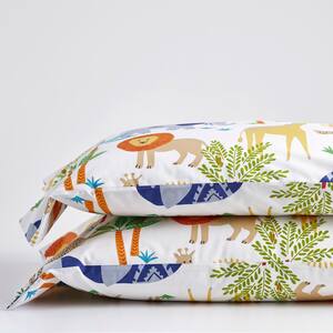 Jungle Animals Multicolored 200-Thread Count Organic Cotton Percale Standard Pillowcase (Set of 2)