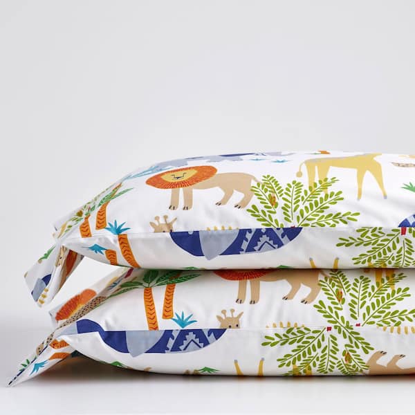 Cstudio Home by The Company Store Jungle Animals Multicolored 200-Thread Count Organic Cotton Percale Standard Pillowcase (Set of 2)