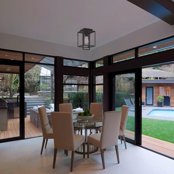 Preston 1-Light Matte Black Outdoor Flush Mount Ceiling Light with Clear Glass Shade