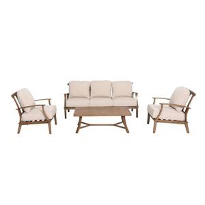 4-Pieces Aluminum Outdoor Patio Conversation Set Sofa Set with Beige Cushions