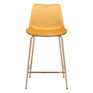 26.4 in. Yellow Low Back Metal Counter Height Bar Chair with Velvet Seat