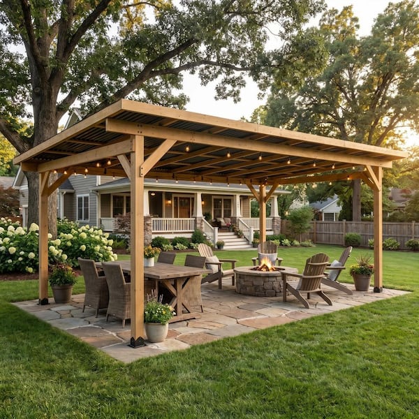 FUFU&GAGA 10 ft. x 17 ft. Natural Cedar Wood Gazebo in Natural