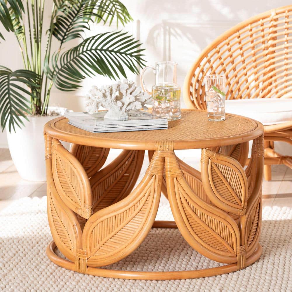 Raflesia Light Honey Round Rattan Bohemian Coffee Table