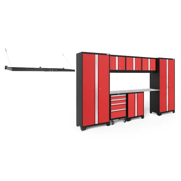 NewAge Products Bold Series 132 in. W x 76.75 in. H x 18 in. D 24-Gauge Steel Garage Cabinet Set in Red (8-Piece)