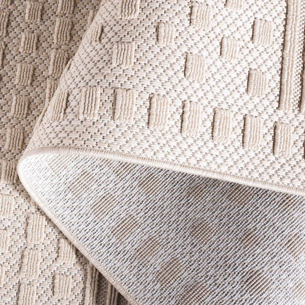 Beige Geometric 8' x 10' Synthetic Easy Care Rug