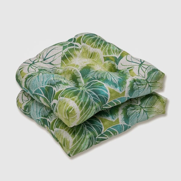 Pillow Perfect Floral 19 in. x 19 in. Outdoor Dining Chair Cushion in Green/Ivory (Set of 2)