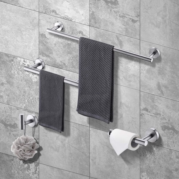 4-Pieces Brushed Nickle Bathroom Accessories Set, Bathroom Hardware Set, Bath Towel Bar Set, Towel Racks