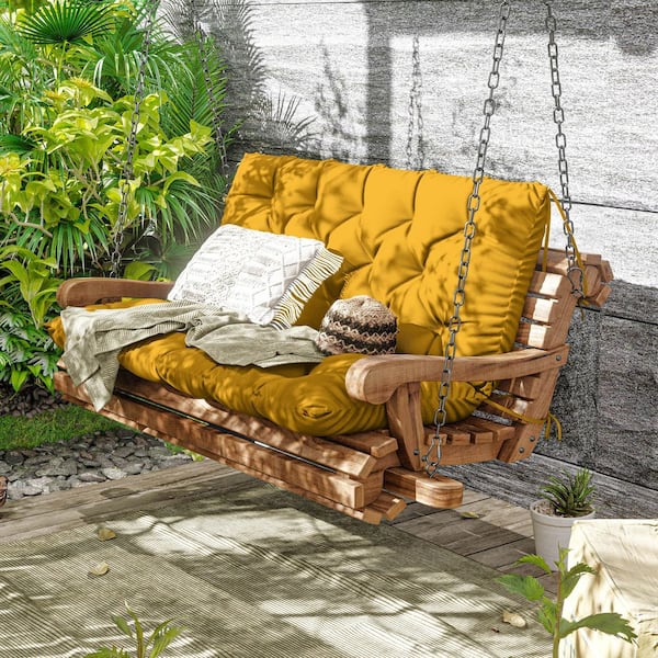 40 in. x 40 in. x 5 in. 2-Seater Contoured Replacement Outdoor Porch Swing Cushion with Backrest Bench Yellow