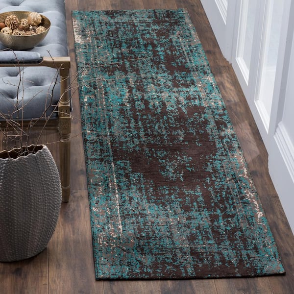 Classic Vintage Teal/Brown 2 ft. x 8 ft. Border Runner Rug