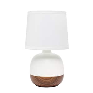 12 in. Dark Wood and White Petite Mid Century Table Lamp