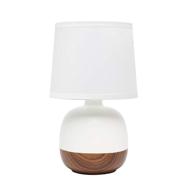 Simple Designs 12 in. Dark Wood and White Petite Mid Century Table Lamp