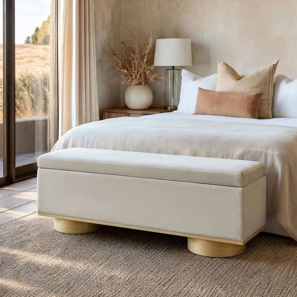 Divo Modern 50.2 in. Oatmeal Faux Fur Fabric Upholstered Rectangle Accent Storage Ottoman Entryway Bedroom Bench price history on PriceWatchPro