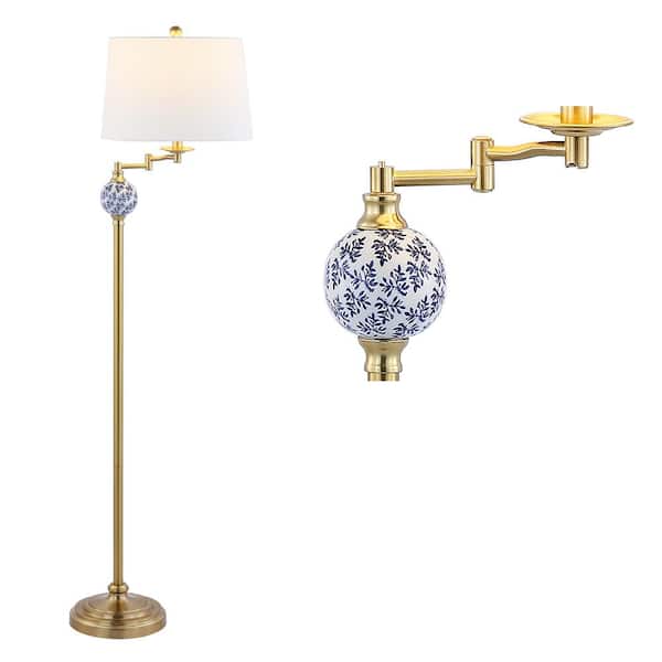JONATHAN Y Aveiro 61.5 in. Brass Gold Classic Midcentury Iron LED Floor Lamp