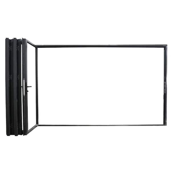 TEZA DOORS Teza 75 Series 144 in. x 80 in. Matte Black Left Hand