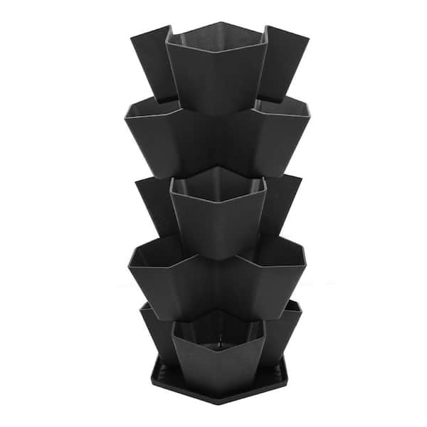 15 in. x 27 in. 5-tier Stackable Planter In Black