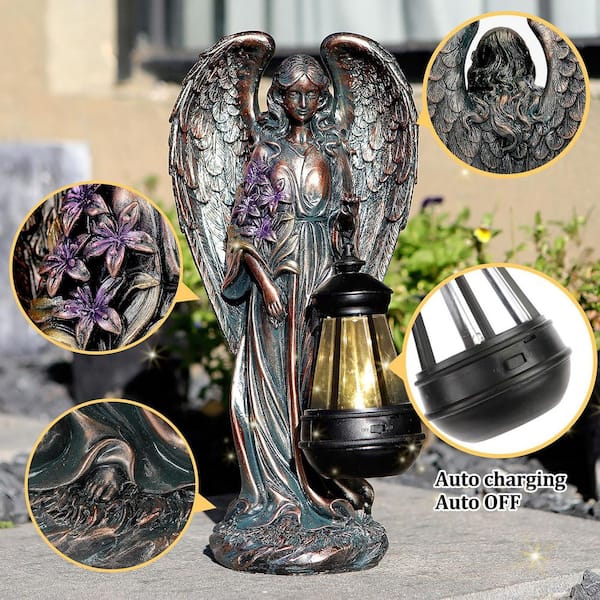 OGETFUUR 13.2 in. Solar Angel Outdoor Garden Decor Statues, Solar