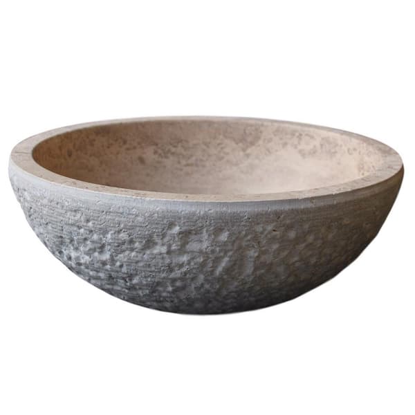 TashMart Chiseled Round Natural Stone Vessel Sink in Almond Brown